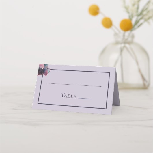 Goldblauer Lavendel Lila Hydrangea-Hochzeitstisch Platzkarte (Rückseite)