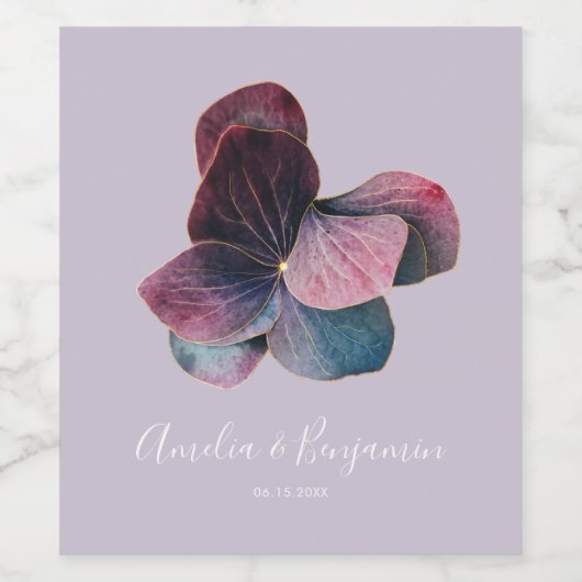 Goldblauer Lavender Lila Hydrangeas Hochzeit Weinetikett (Einzelnes Label)