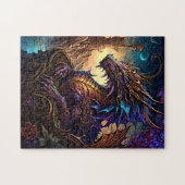 Goldblauer Lila Drache mit Tower Puzzle (Horizontal)