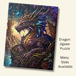 Goldblauer Lila Drache mit Tower Puzzle