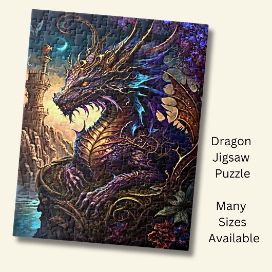 Goldblauer Lila Drache mit Tower Puzzle