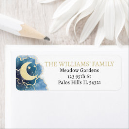 Goldblauer Mond Babydusche Rücksendeadressen-Aufkl