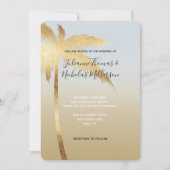 Goldblauer Palm Tree Ombre Hochzeit Einladung (Vorderseite)