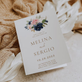 Goldblauer Rosa Blume geklappte Hochzeit Programm