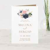 Goldblauer Rosa Blume geklappte Hochzeit Programm (Vorderseite)