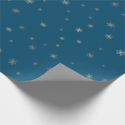 Goldblauer Schneeflocken Geschenkpapier (Ecke)