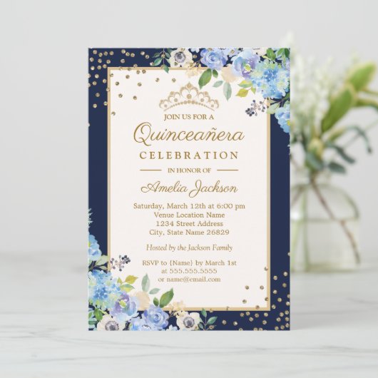 Goldblauer Sparkor Einladung (Stehend Vorderseite)