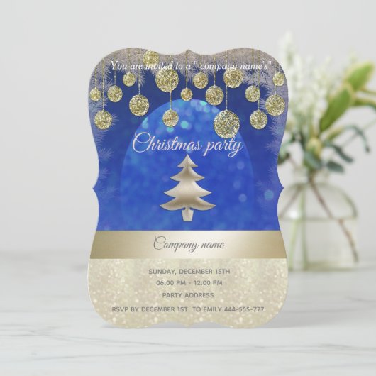 goldblaues glattes Weihnachtsgeschenk für Unterneh Einladung (Stehend Vorderseite)