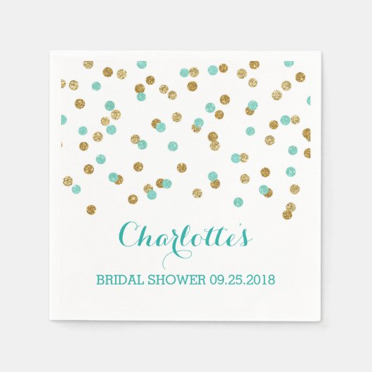 Goldblaues Türkis Aqua Confetti Brautparty Serviette (Vorderseite)