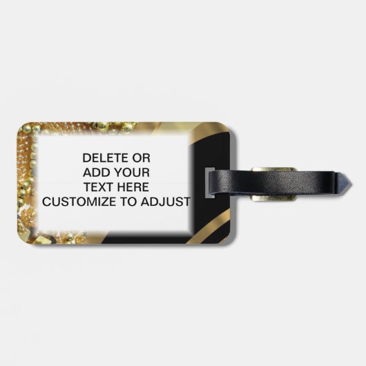 Goldbling u. schwarzes Strudelmuster Gepäckanhänger (Rückseite horizontal)