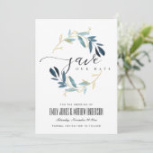 GOLDBLUE FOLIAGE WATERCOLOR-GEWICHT EINLADUNG (Stehend Vorderseite)