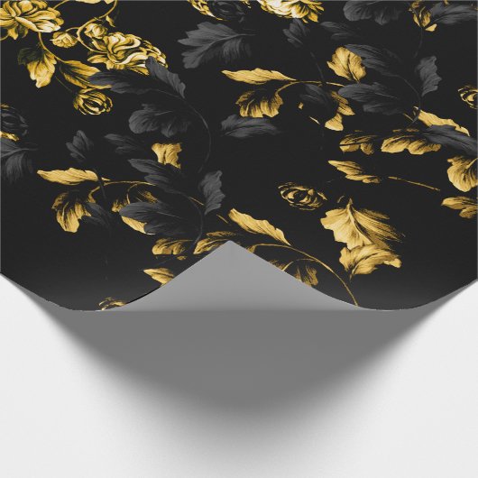 Goldblüht schwarze Blatt-Dahlie Blumenrebe auf Geschenkpapier (Ecke)