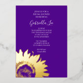 Goldblume auf Lila Brautparty Folieneinladung (Vorderseite)