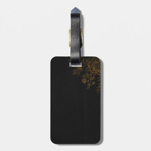 GoldBlume auf schwarzem Hintergrund Gepäckanhänger (Rückseite vertikal)