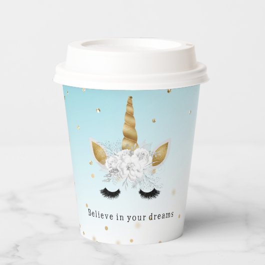 Goldblume Einhorn Sparkle Pappbecher (Vorderseite)