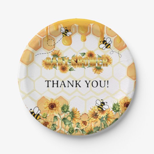 Goldblume Honeycomb Honeybee Babydusche Pappteller (Vorderseite)