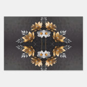 Goldblume, silber, floral, schwarzer Hintergrund Geschenkpapier Set (Vorderseite 3)