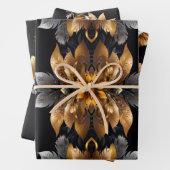 Goldblume, silber, floral, schwarzer Hintergrund Geschenkpapier Set (Beispiel)