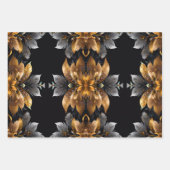 Goldblume, silber, floral, schwarzer Hintergrund Geschenkpapier Set (Vorderseite)