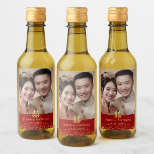 Goldblumen Foto Paar Chinesische Hochzeit Doppel x Weinetikett