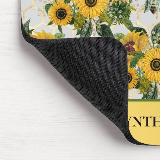 Goldblumen Honeycomb und Königliche Biene mit Name Mousepad (Ecke)