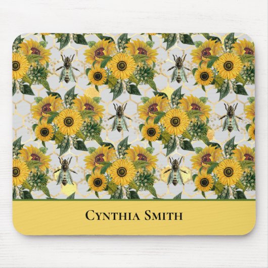 Goldblumen Honeycomb und Königliche Biene mit Name Mousepad (Vorne)