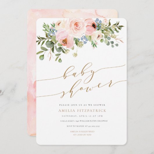 GoldblumenBabyparty-Einladungs-Mädchen Einladung (Vorne/Hinten)