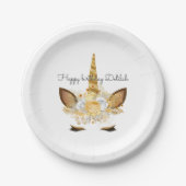 GoldblumenEinhorn-Geburtstag Pappteller (Vorderseite)