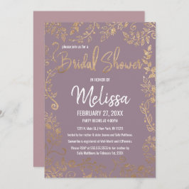 GoldblumenGlitzer-malvenfarbenes lila Brautparty Einladung