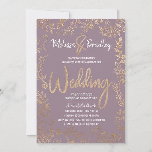 GoldblumenGlitzer Ombre malvenfarbene lila Einladung (Vorderseite)