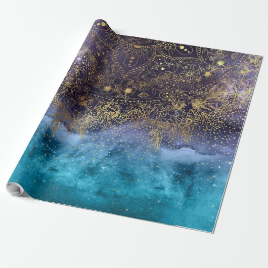 GoldblumenMandala- und -Confettibild Geschenkpapier (Ungerollt)