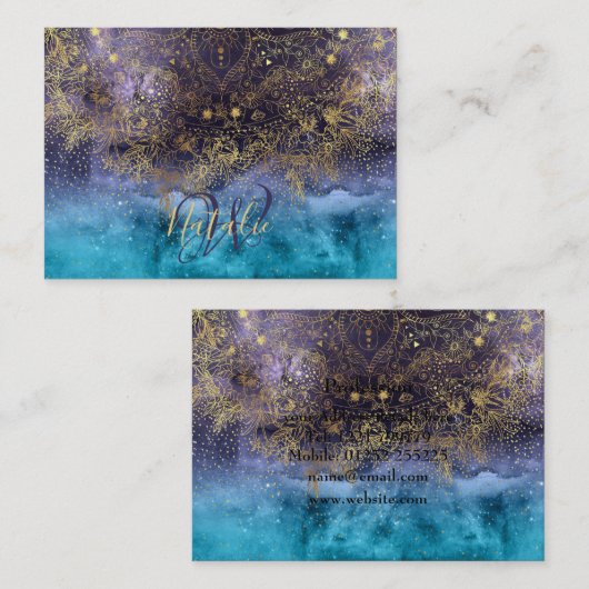 GoldblumenMandala- und -Confettibild Visitenkarte (Vorne/Hinten)