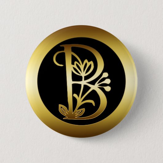GOLDblumenmonogramm-BUCHSTABE B Button (Vorderseite)