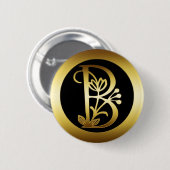 GOLDblumenmonogramm-BUCHSTABE B Button (Vorne & Hinten)
