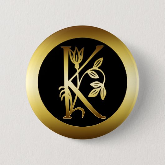 GOLDblumenmonogramm-BUCHSTABE K Button (Vorderseite)