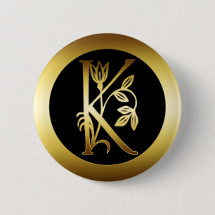 GOLDblumenmonogramm-BUCHSTABE K Button