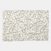 Goldblumenmusik-Muster auf Weiß oder irgendeiner Küchentuch (Horizontal)