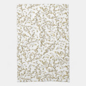 Goldblumenmusik-Muster auf Weiß oder irgendeiner Küchentuch (Vertikal)