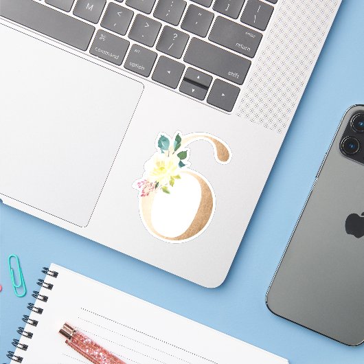 Goldblumennummern Aufkleber (Laptop mit iPhone)