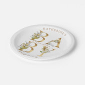Goldblütenbriefe Baby Dusche Monogramm Papier pla Pappteller (Schrägansicht)