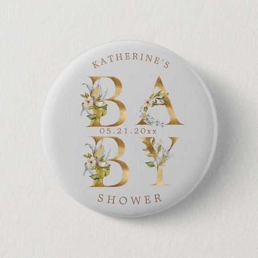 Goldblütenbriefe Babydusche Monogramm Button (Vorderseite)