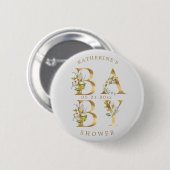 Goldblütenbriefe Babydusche Monogramm Button (Vorne & Hinten)