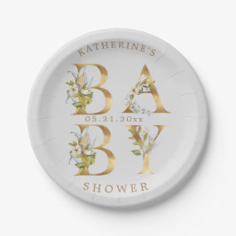 Goldblütenbriefe Babydusche Monogramm Pappteller
