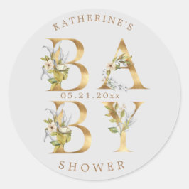 Goldblütenbriefe Babydusche Monogramm Runder Aufkleber