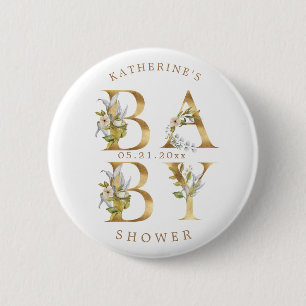 Goldblütenbriefe Babydusche-Monogramm-Taste Button