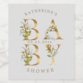 Goldblütenbriefe Babydusche Monogramm Weinetikett (Einzelnes Label)