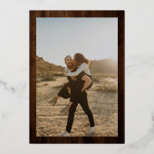 goldblütenfarbener Kranz Hochzeit rustikal-braunes Folieneinladung (Rückseite)