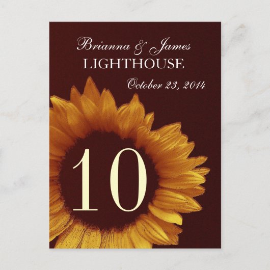 Goldblütenhochzeit-Tischnummer Postkarte (Vorderseite)