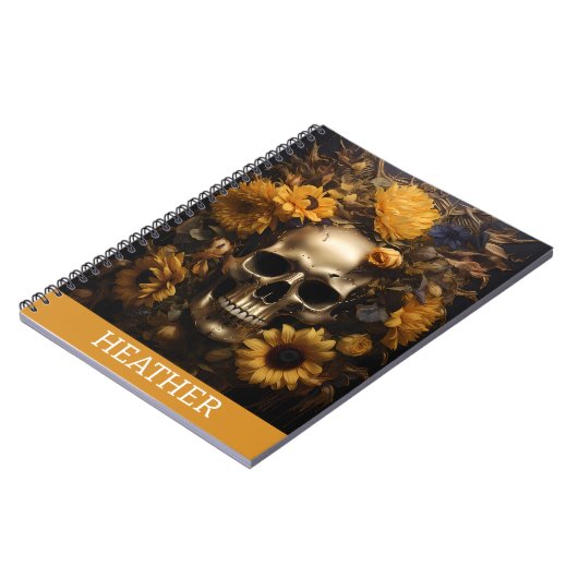 Goldblütenschädel Personalisierte Monogramm Notizblock (Linke Seite)