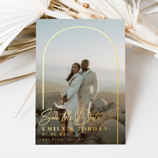 Goldbogen Modernes Minimales Foto Save the Date Folieneinladung